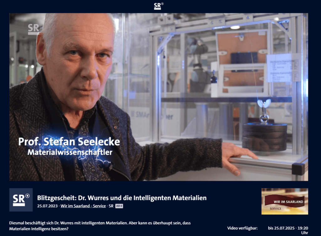 Das Bild zeigt einen Ausschnitt aus dem Beitrag Blitzgescheit: Dr. Wurres und die Intelligenten Materialien. Zu sehen ist Prof. Dr. Stefan Seelecke des Lehrstuhls für Intelligente Materialsysteme.